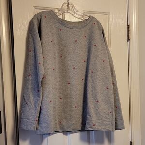 J. Jill Gray Sweatshirt with Pink Embroidered Heart Accents